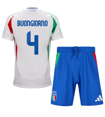 Italia Alessandro Buongiorno #4 Segunda Equipación Niños Eurocopa 2024 Manga Corta (+ Pantalones cortos)